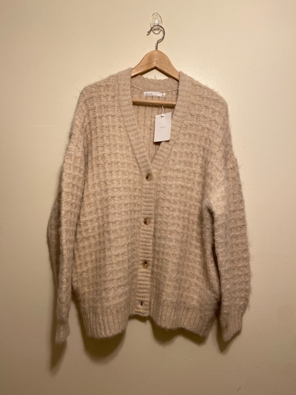 OAK + FORT Cream Textured V-Neck Button Cardigan. Size XXS -XS . New - Picture 1 of 9